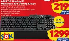ASUS TUF GAMİNG K1 MEMBRANE RGB GAMİNG /OYUNCU KLAVYE